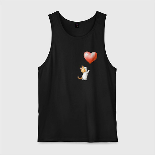 Мужская майка Котик с шариком сердцем / Черный – фото 1