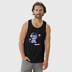 Майка мужская хлопок Котёнок меломан, цвет: черный — фото 2