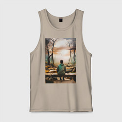 Майка мужская хлопок Мальчик на скамейке, цвет: миндальный