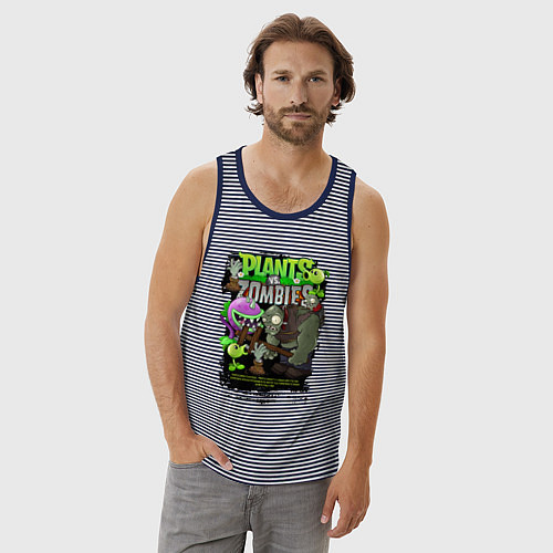 Мужская майка Растения против зомби с персонажами / Синяя тельняшка – фото 3