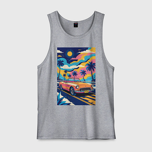 Мужская майка Кабриолет едет по тропическому острову / Меланж – фото 1