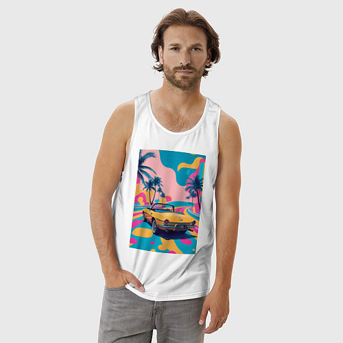 Мужская майка Кабриолет едет по тропическому острову / Белый – фото 3