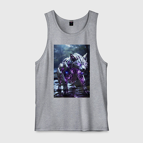 Мужская майка Киборг лиса с неоновой подсветкой / Меланж – фото 1