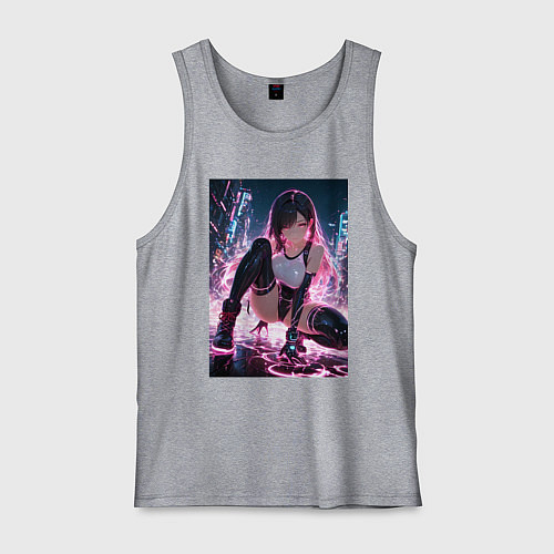 Мужская майка Тифа Локхарт из Final Fantasy VII в стиле киберпан / Меланж – фото 1