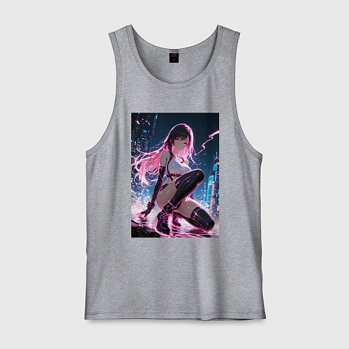 Мужская майка Тифа Локхарт из Final Fantasy VII в стиле киберпан / Меланж – фото 1