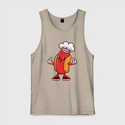 Майка мужская хлопок Хот-дог повар, цвет: миндальный