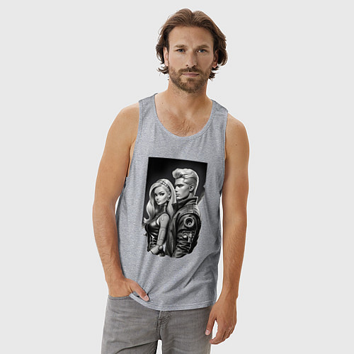 Мужская майка Барби и Кен - киберпанк эскиз / Меланж – фото 3