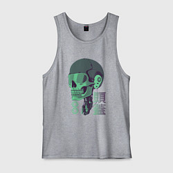 Майка мужская хлопок Скелет киборг в стиле VHS, цвет: меланж