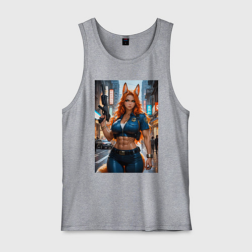 Мужская майка Рыжая лиса-полицейский / Меланж – фото 1