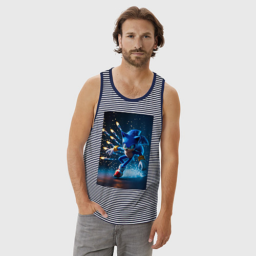 Мужская майка Соник убегает от ракет / Синяя тельняшка – фото 3