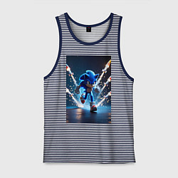 Майка мужская хлопок Соник убегает от ракет, цвет: синяя тельняшка