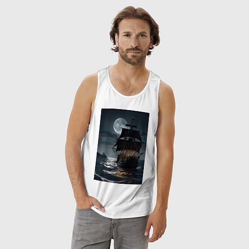 Мужская майка Пиратский корабль в шторм / Белый – фото 3