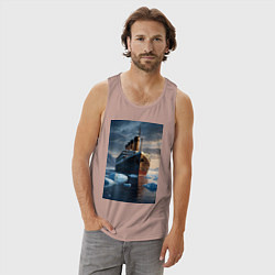 Майка мужская хлопок Титаник плывет среди айсбергов, цвет: пыльно-розовый — фото 2