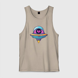 Майка мужская хлопок Инопланетная тарелка с сердечком, цвет: миндальный