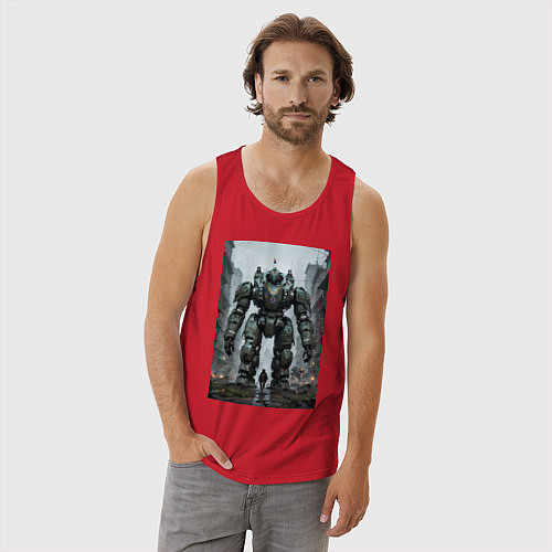 Мужская майка Конвой роботов в городе / Красный – фото 3