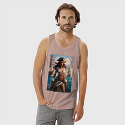 Майка мужская хлопок Пиратка на фона флотилии кораблей, цвет: пыльно-розовый — фото 2