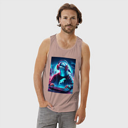 Майка мужская хлопок Dolphin is esports player - ai art fantasy, цвет: пыльно-розовый — фото 2