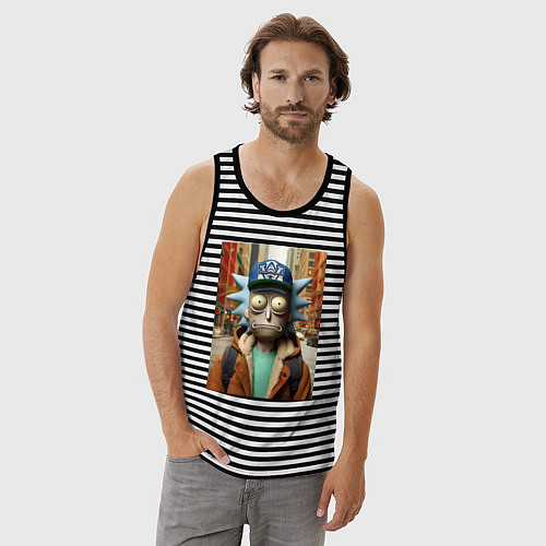 Мужская майка Рик Санчес в Нью-Йорке - нейроарт / Черная тельняшка – фото 3