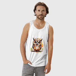 Майка мужская хлопок Акварельная сова, цвет: белый — фото 2