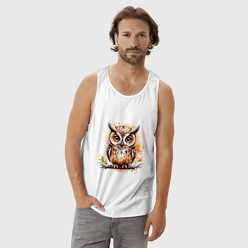 Мужская майка Акварельная сова / Белый – фото 3