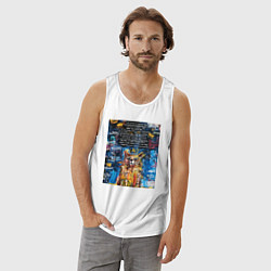 Майка мужская хлопок Синяя картина в стиле Баския, цвет: белый — фото 2