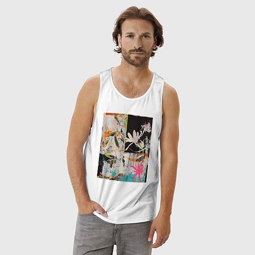 Мужская майка Тропическая абстрактная картина / Белый – фото 3