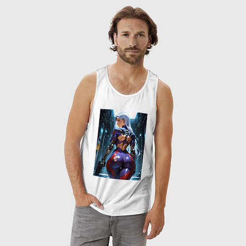 Мужская майка Девушка с оружием в киберпанк стиле / Белый – фото 3