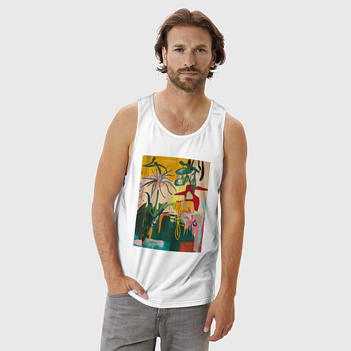 Мужская майка Тропическая цветочная абстракция / Белый – фото 3