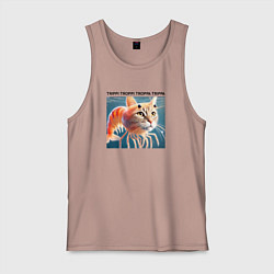 Майка мужская хлопок Кот креветка брейнрот мем, цвет: пыльно-розовый