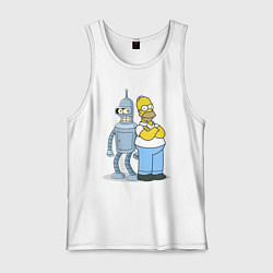 Майка мужская хлопок Гомер и Бендер, цвет: белый