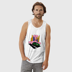 Майка мужская хлопок Автомобиль в комикс-городе, цвет: белый — фото 2