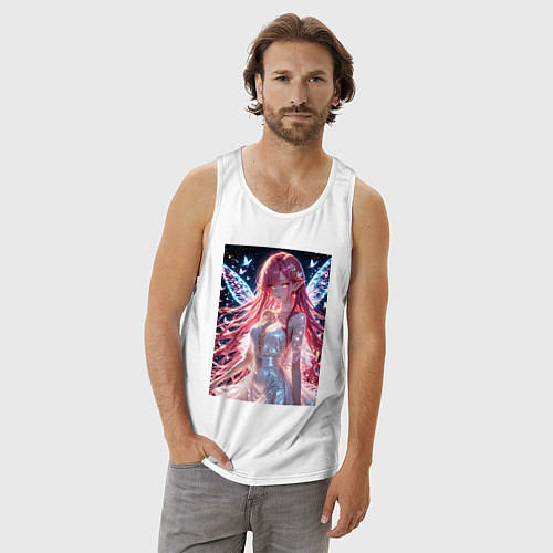 Мужская майка Сияющая фея с крыльями и бабочками / Белый – фото 3