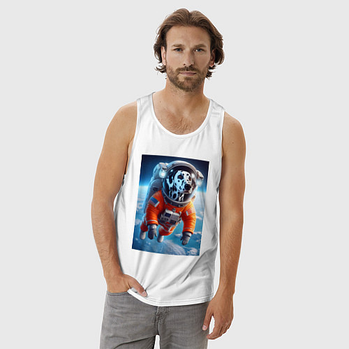 Мужская майка Далматинец бравый космонавт - нейроарт фантазия / Белый – фото 3