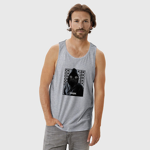 Мужская майка Мем кот окак / Меланж – фото 3