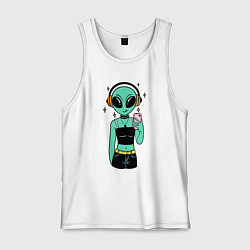 Майка мужская хлопок Девочка инопланетянин с телефоном, цвет: белый