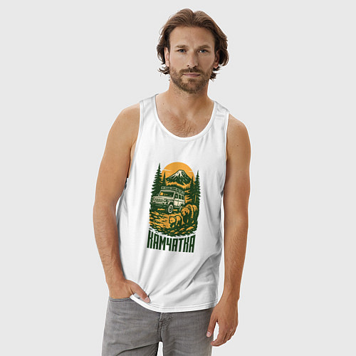 Мужская майка Камчатка туристические места России / Белый – фото 3