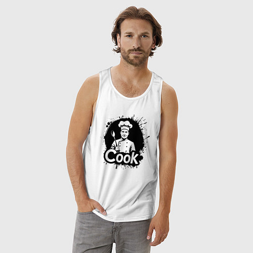 Мужская майка Шеф-повар с ложкой черной краской / Белый – фото 3