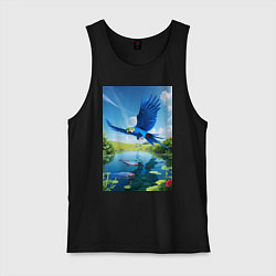 Майка мужская хлопок Попугай ловит рыбу, цвет: черный