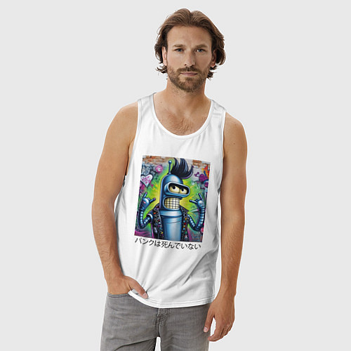 Мужская майка Панк жив - граффити с Бендером / Белый – фото 3