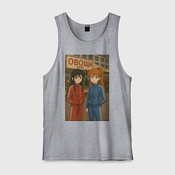 Майка мужская хлопок Аниме рынок в стиле 90х, цвет: меланж