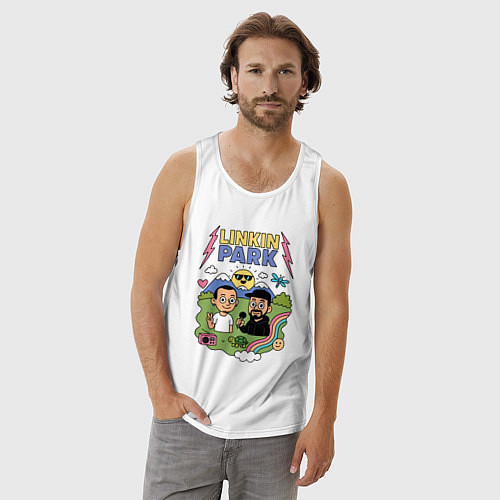 Мужская майка Линкин Парк, мультяшный стиль / Белый – фото 3