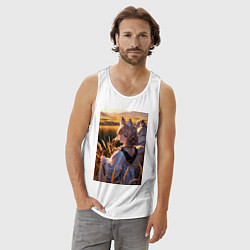 Майка мужская хлопок Девушка-волчица посреди поля пшеницы, цвет: белый — фото 2