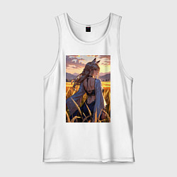 Майка мужская хлопок Девушка-волчица посреди поля пшеницы, цвет: белый