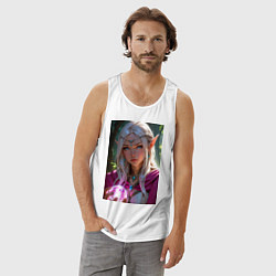 Майка мужская хлопок Прекрасная эльфийка с магической сферой, цвет: белый — фото 2