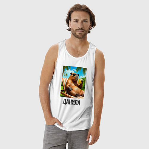 Мужская майка Данила крутая капибара мем / Белый – фото 3