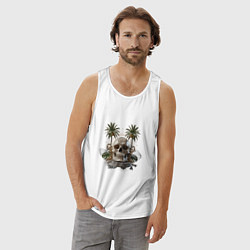 Майка мужская хлопок Тропический остров черепа, цвет: белый — фото 2