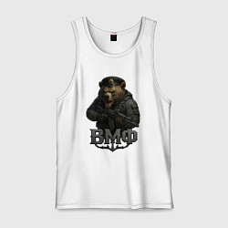 Майка мужская хлопок ВМФ медведь пехотинец, цвет: белый