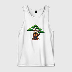 Майка мужская хлопок Капибара самурай под бонсаем, цвет: белый