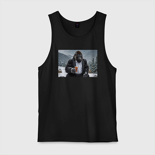 Мужская майка Горилла в костюме: зимний релакс / Черный – фото 1