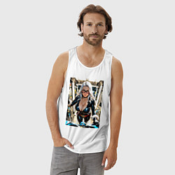 Майка мужская хлопок Черная кошка в сейфе банка, цвет: белый — фото 2